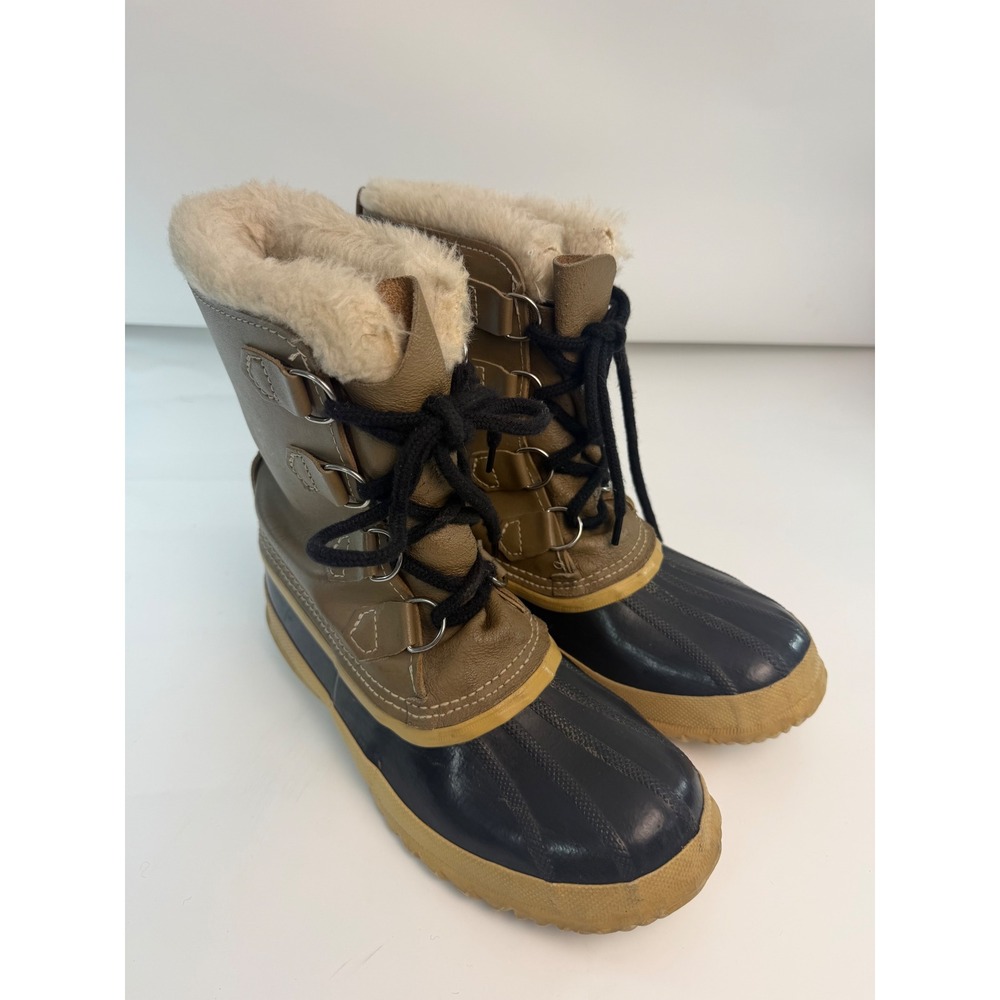 Vintage Sorel Manitou Mens 8 Duck Boots Leather Wool Liner Made in Canada Tan